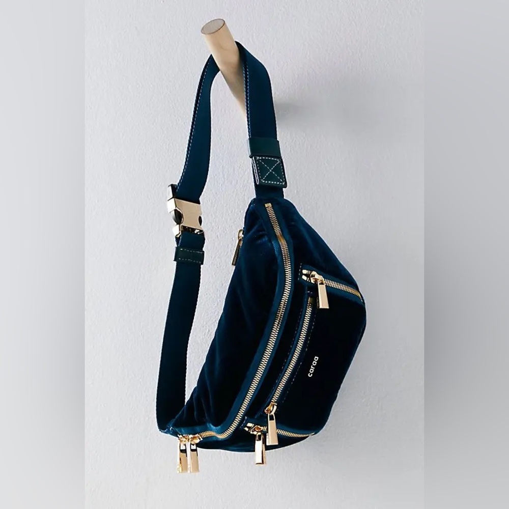 NWT Free People Movement X Caraa Sling Velvet Bag | Navy